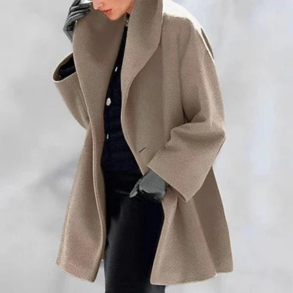 Women’s Oversized Coat – Wool Blend – Wide Collar – Mid-Length – Open Front