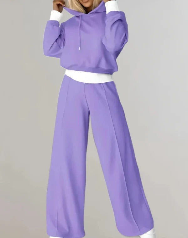 Women’s 2-Piece Set – Cropped Hoodie – Relaxed Fit – Wide-Leg Joggers – Cotton Blend