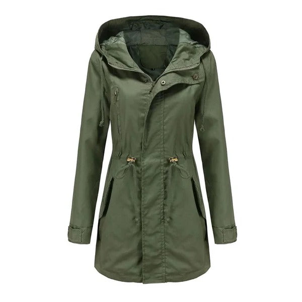 Women’s Long Coat – Water-Resistant – Tailored Fit – Hooded