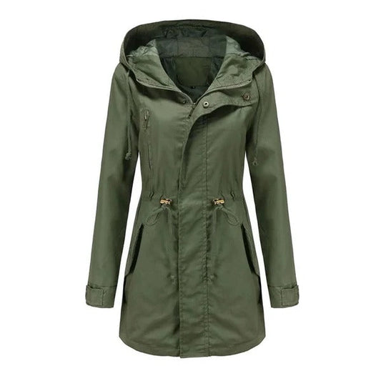 Women’s Long Coat – Water-Resistant – Tailored Fit – Hooded