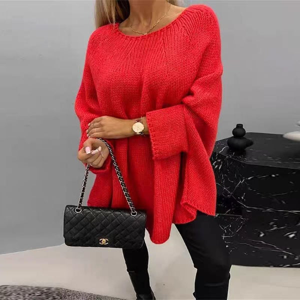 Women’s Knit Sweater – Oversized Fit – Batwing Sleeves – Soft Wool Blend – Hip Length