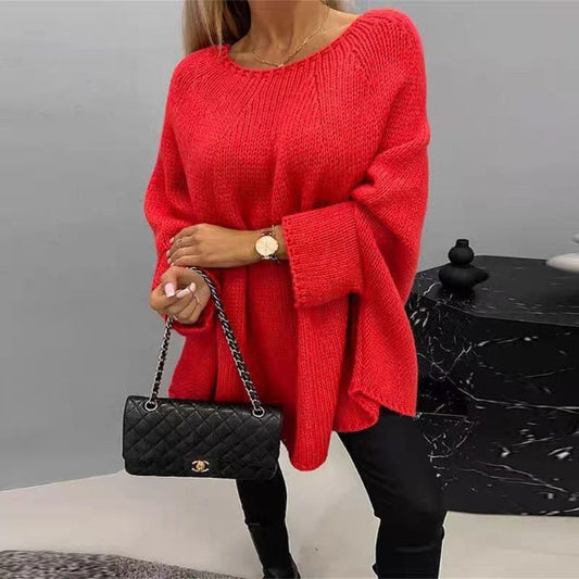 Women’s Knit Sweater – Oversized Fit – Batwing Sleeves – Soft Wool Blend – Hip Length