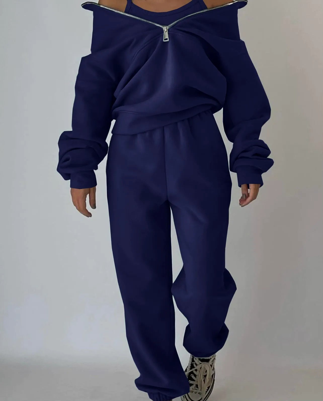 Women’s Athleisure Set – Fleece Half-Zip Pullover – Relaxed Fit – Full-Length Pants