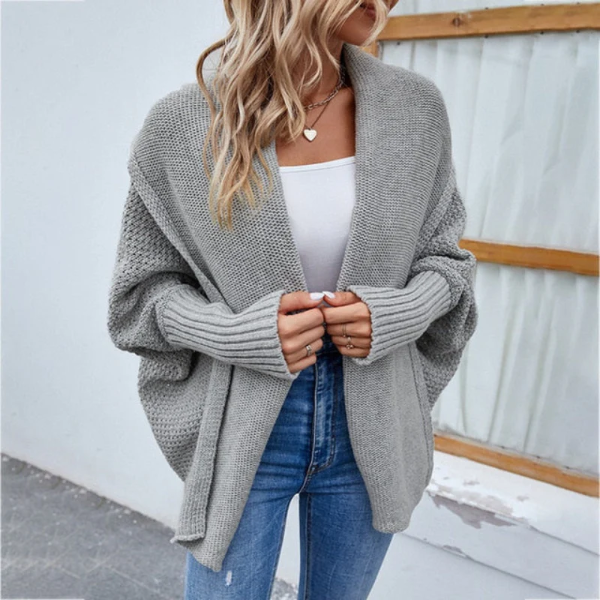 Women’s Knit Cardigan – Oversized Fit – Open Front – Ribbed Cuffs – Wool Blend