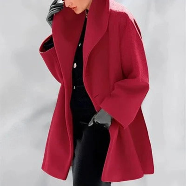 Women’s Oversized Coat – Wool Blend – Wide Collar – Mid-Length – Open Front