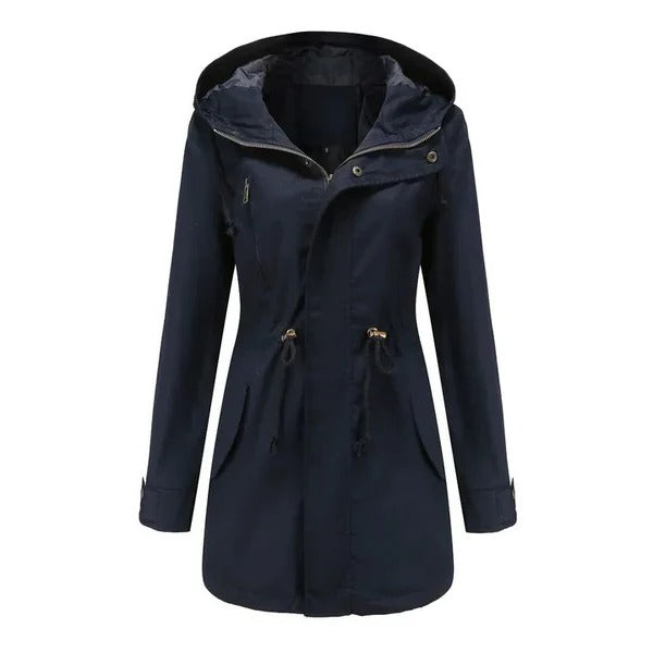 Women’s Long Coat – Water-Resistant – Tailored Fit – Hooded
