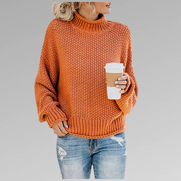Women’s Pullover Sweater – Relaxed Fit – Chunky Textured Knit – High Ribbed Neck