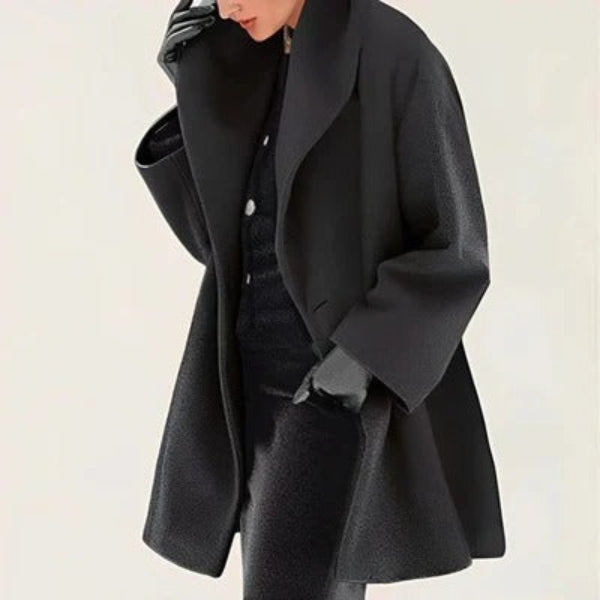Women’s Oversized Coat – Wool Blend – Wide Collar – Mid-Length – Open Front