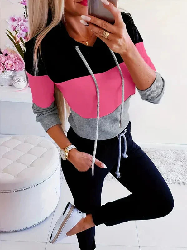 Women’s Hoodie – Relaxed Fit – Cotton Blend – Color Block – Long Sleeve