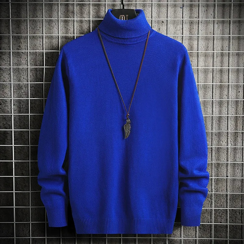 Men’s Turtleneck Sweater – Slim Fit – Fine Knit Wool – Ribbed Hem and Cuffs
