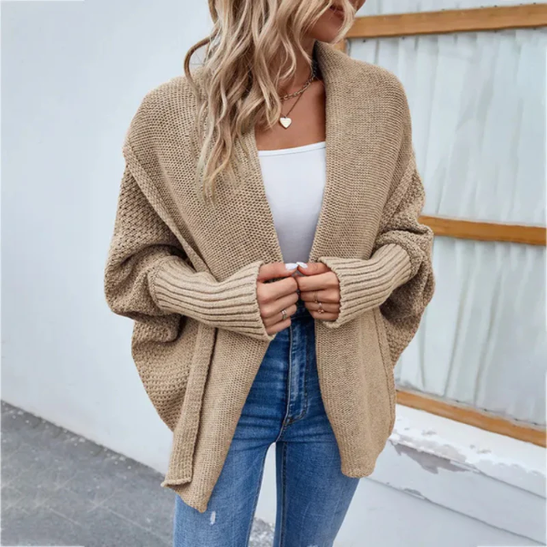 Women’s Knit Cardigan – Oversized Fit – Open Front – Ribbed Cuffs – Wool Blend