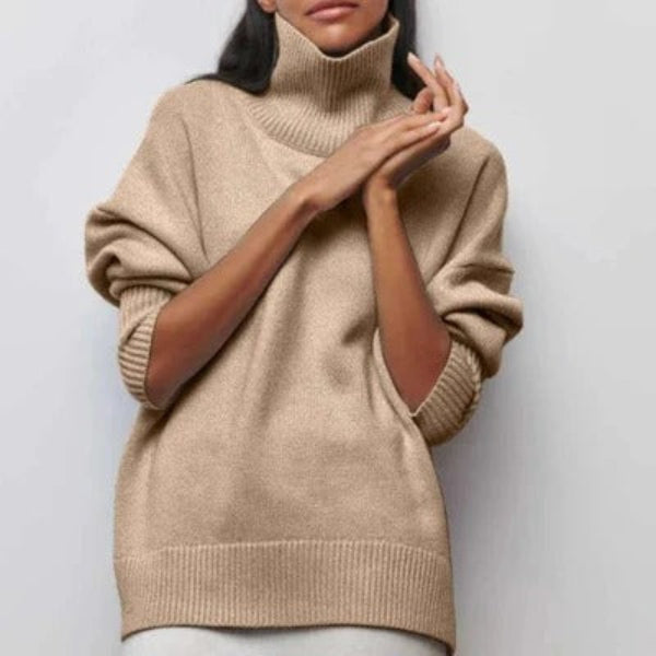 Women’s Turtleneck Sweater – Wool Blend – Oversized Fit – Dropped Shoulders – Ribbed Trim