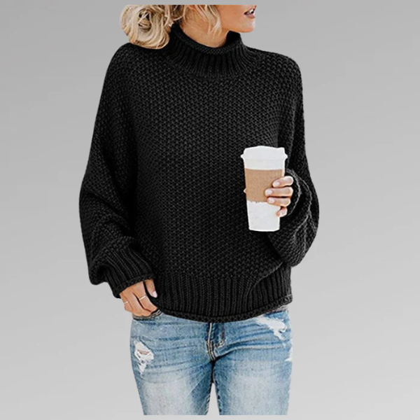 Women’s Pullover Sweater – Relaxed Fit – Chunky Textured Knit – High Ribbed Neck