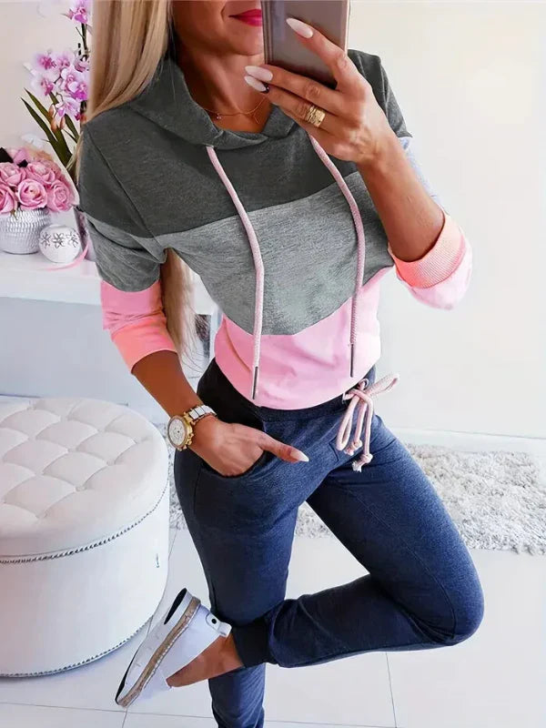 Women’s Hoodie – Relaxed Fit – Cotton Blend – Color Block – Long Sleeve