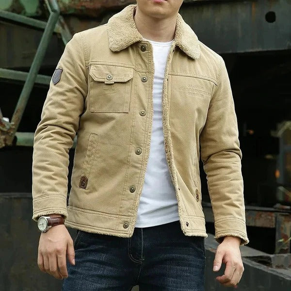 Men’s Jacket – Sherpa Lined – Cotton Blend – Button Front – Regular Fit Casual Style