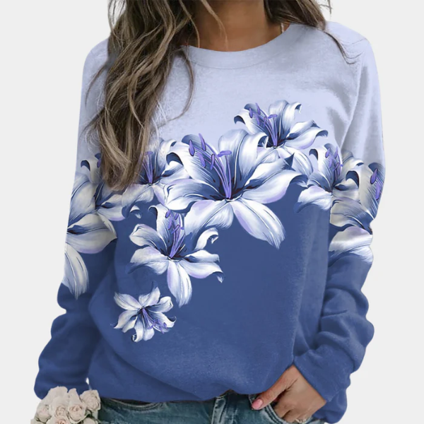 Women’s Sweatshirt – Relaxed Fit – Cotton Blend – Floral Print – Crew Neck – Long Sleeve