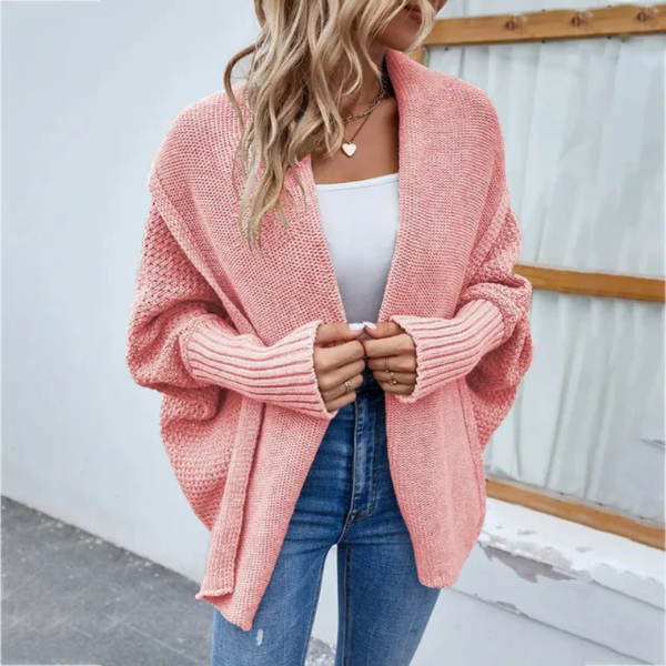 Women’s Knit Cardigan – Oversized Fit – Open Front – Ribbed Cuffs – Wool Blend