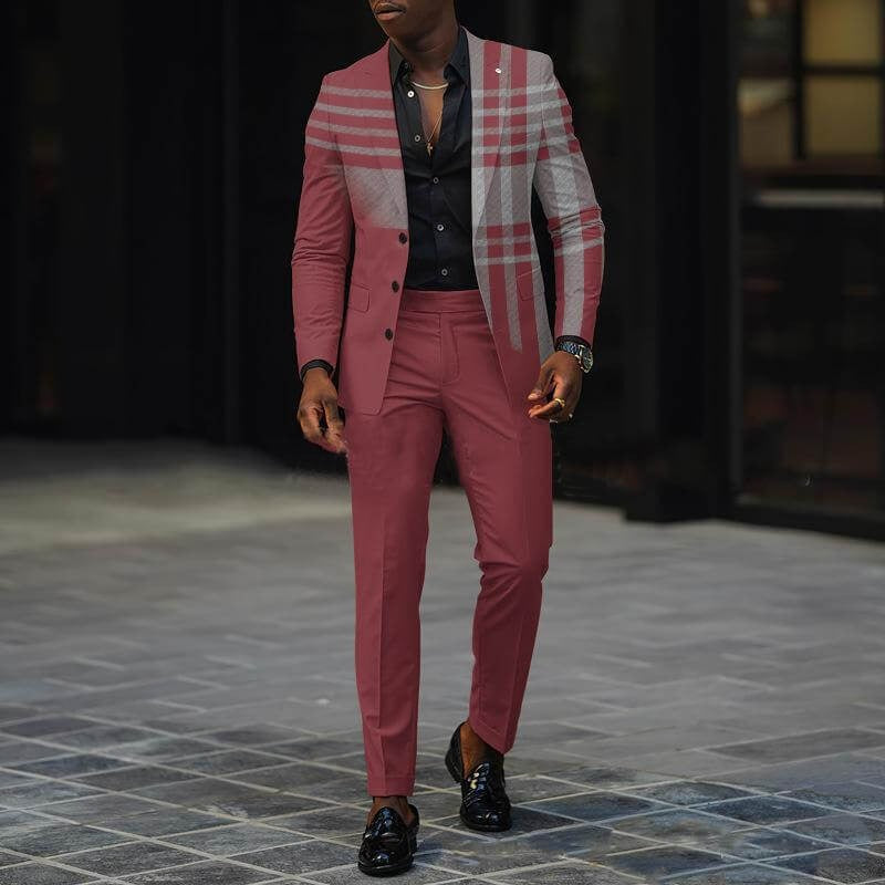 Men’s Suit Set – Slim Fit Blazer and Tapered Trousers – Subtle Check Pattern