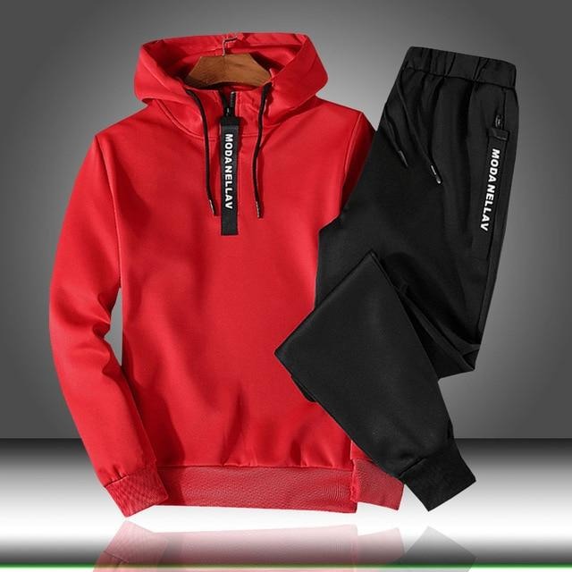 Men’s Tracksuit Set – Relaxed Fit Hoodie with Quarter Zip – Tapered Joggers with Drawstring Waist