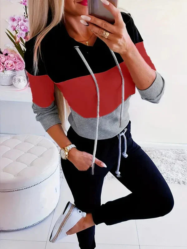 Women’s Hoodie – Relaxed Fit – Cotton Blend – Color Block – Long Sleeve