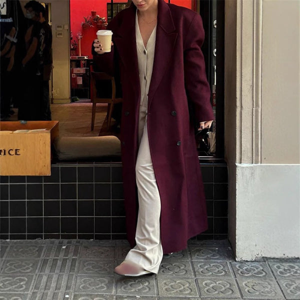 Women’s Coat – Wool Blend – Full Length – Tailored Fit – Double-Breasted with Pockets