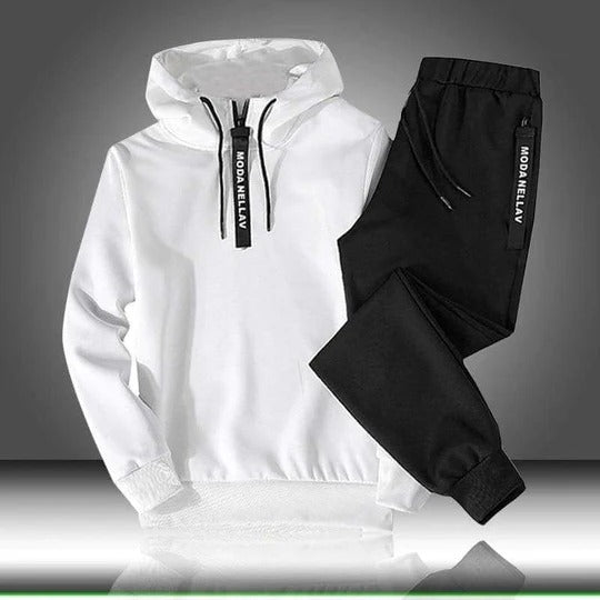 Men’s Tracksuit Set – Relaxed Fit Hoodie with Quarter Zip – Tapered Joggers with Drawstring Waist