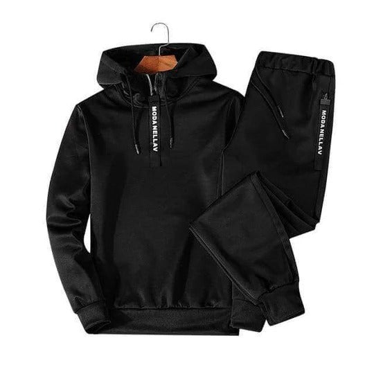 Men’s Tracksuit Set – Relaxed Fit Hoodie with Quarter Zip – Tapered Joggers with Drawstring Waist