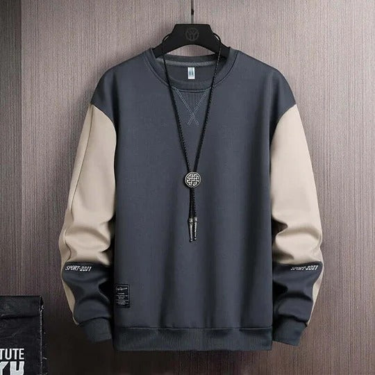 Men’s Sweatshirt – Relaxed Fit – Two-Tone – Raglan Sleeves – Ribbed Crewneck Casual