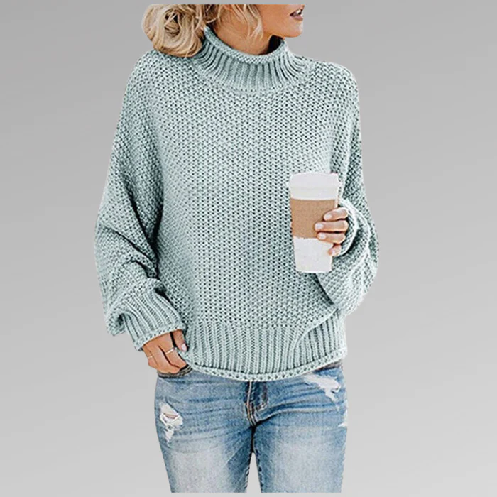 Women’s Pullover Sweater – Relaxed Fit – Chunky Textured Knit – High Ribbed Neck