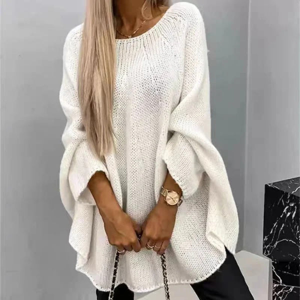 Women’s Knit Sweater – Oversized Fit – Batwing Sleeves – Soft Wool Blend – Hip Length