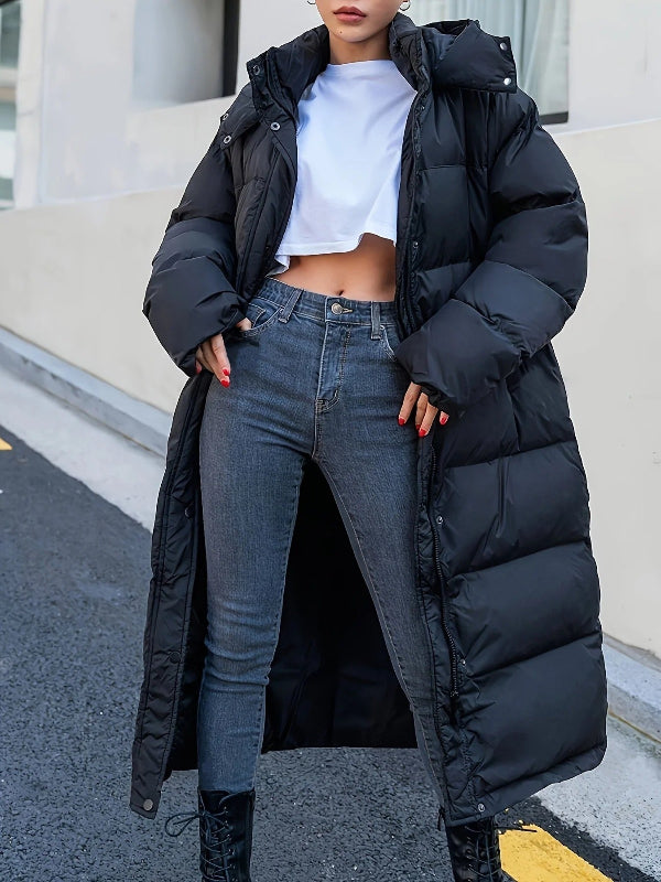 Women’s Puffer Jacket – Quilted Oversized Fit – Hooded Full-Length Warm Outerwear