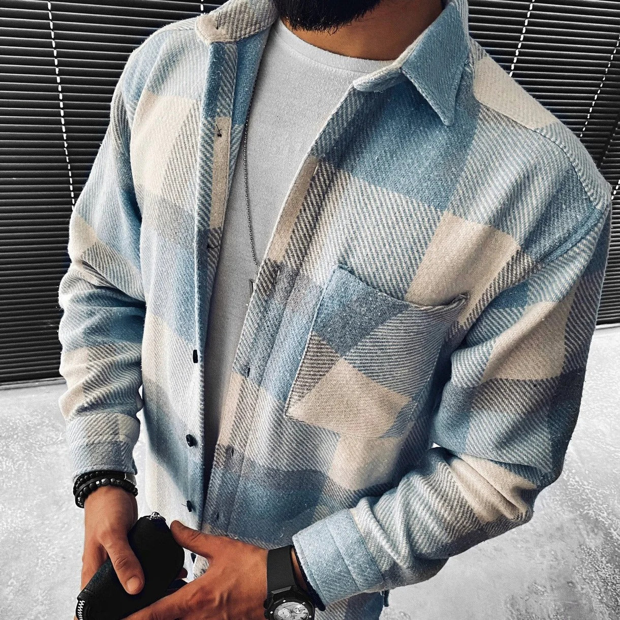 Men’s Overshirt – Relaxed Fit – Textured Woven – Button-Down – Long Sleeve Layering