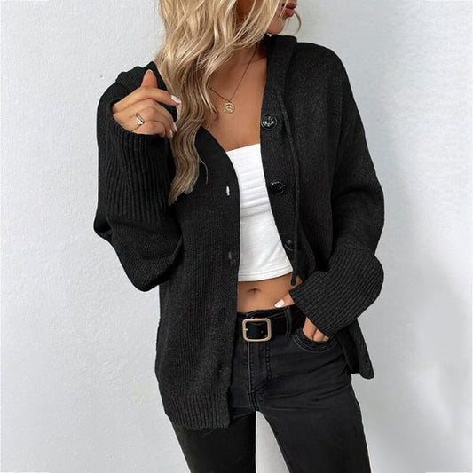 Women’s Knit Vest – Relaxed Fit – Wool Blend – Hooded – Button Front – Ribbed Trim