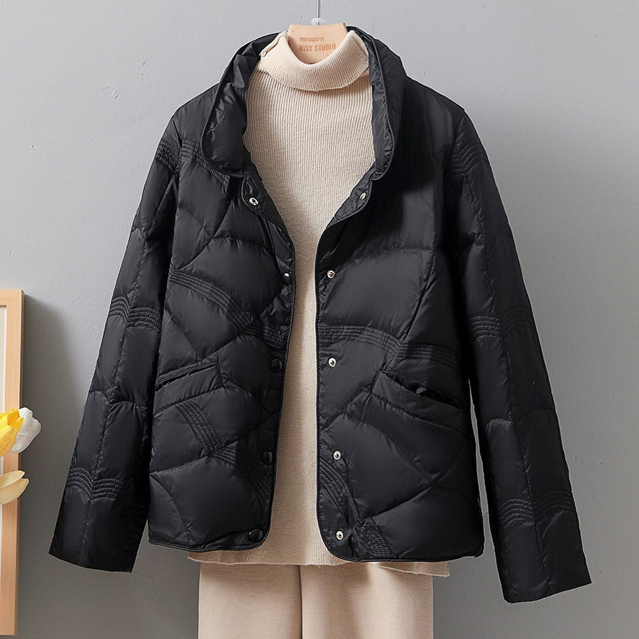Women’s Down Coat – Quilted Lightweight – Regular Fit – Stand Collar – Hip Length