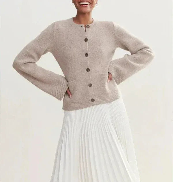 Women’s Knit Cardigan – Relaxed Fit – Wool Blend – Bell Sleeves – Button Front