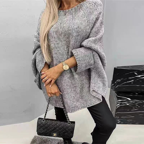 Women’s Knit Sweater – Oversized Fit – Batwing Sleeves – Soft Wool Blend – Hip Length