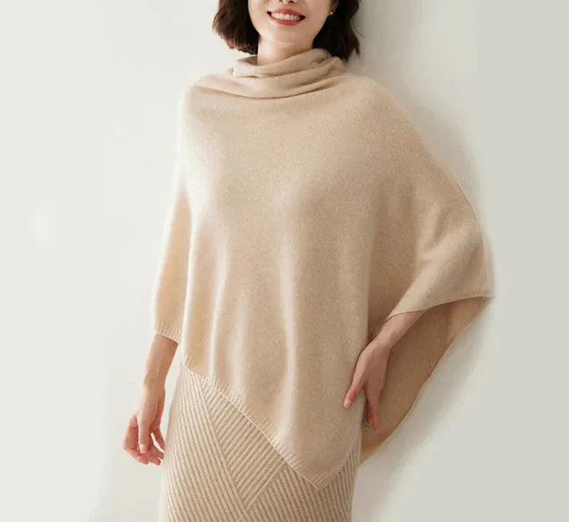 Women’s Poncho Top – Oversized Fit – Wool Blend – Cowl Neck – Draped Asymmetrical Hem