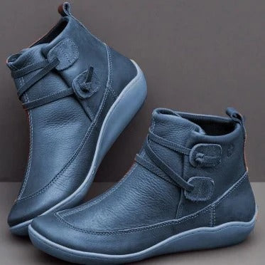 Women’s Ankle Boots – Faux Leather – Fleece Lined – Hook-and-Loop Closure – Platform Sole