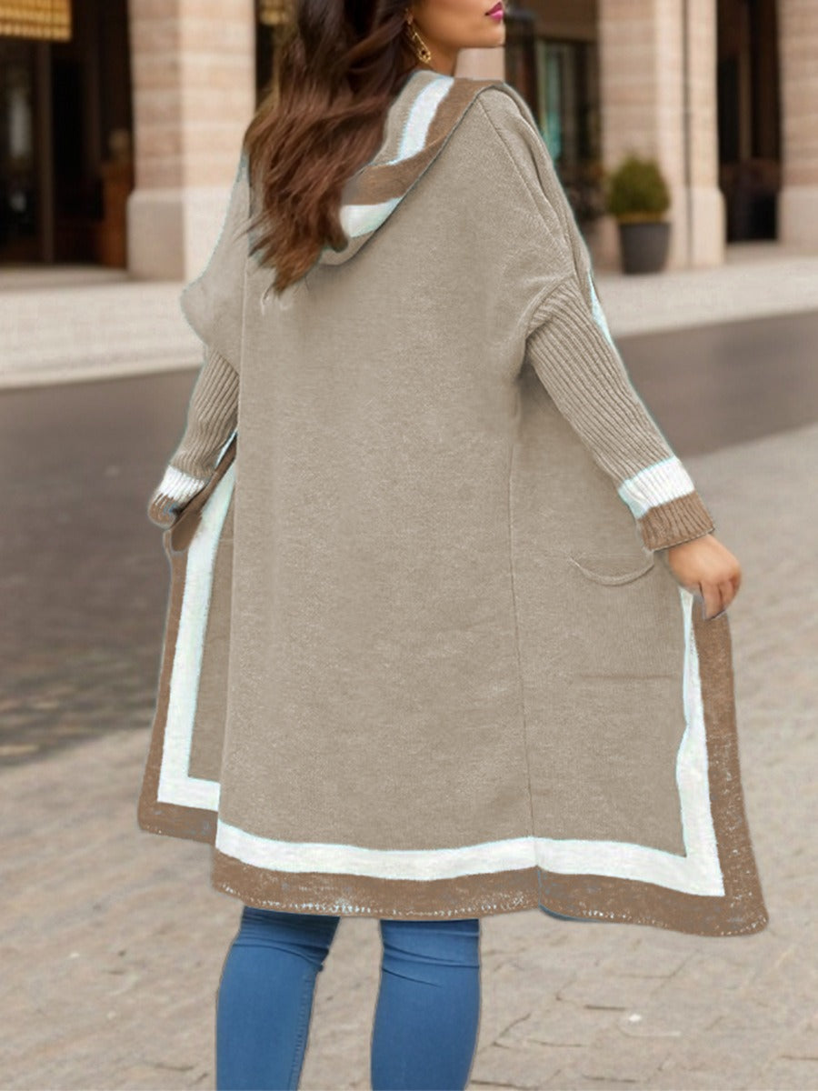 Women’s Long Cardigan Sweater Jacket – Oversized Fit – Hooded – Cozy Knit – Ribbed Cuffs