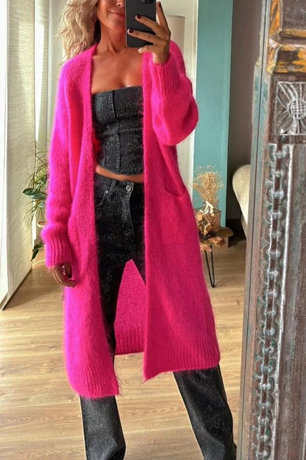 Women’s Cardigan – Oversized Fit – Wool Blend – Longline Open Front – Pockets