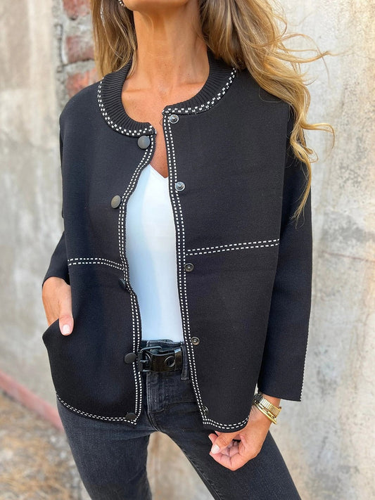 Women’s Jacket – Structured Fit – Knitted Fabric – Contrast Trim – Waist Length