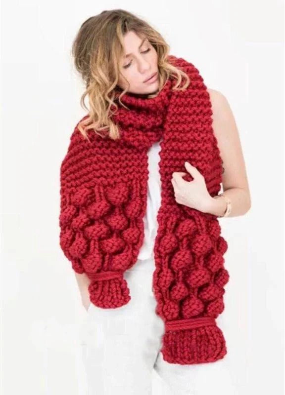 Women’s Knitted Scarf – Oversized Fit – Chunky Wool Blend – Cable Knit Texture