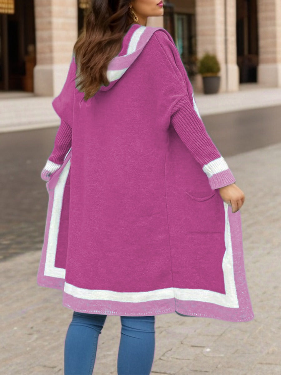 Women’s Long Cardigan Sweater Jacket – Oversized Fit – Hooded – Cozy Knit – Ribbed Cuffs