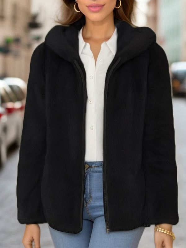 Women’s Zip-Up Jacket – Faux Fur – Sherpa Lined – Hooded – Relaxed Fit