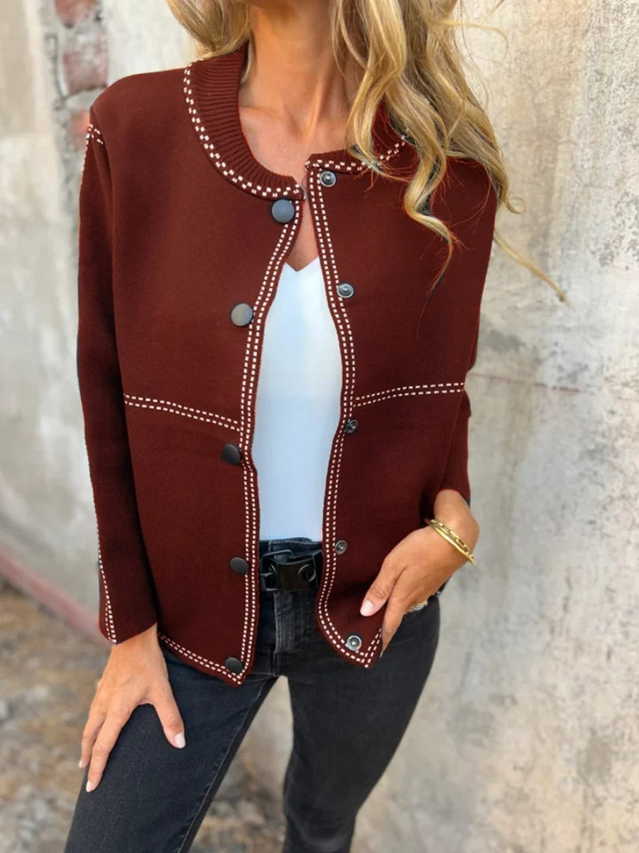 Women’s Jacket – Structured Fit – Knitted Fabric – Contrast Trim – Waist Length