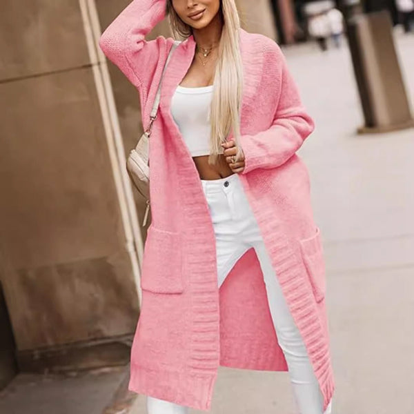 Women’s Long Cardigan – Soft Knit – Oversized Fit – Open Front with Pockets