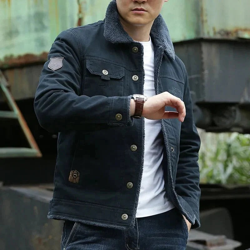 Men’s Jacket – Sherpa Lined – Cotton Blend – Button Front – Regular Fit Casual Style