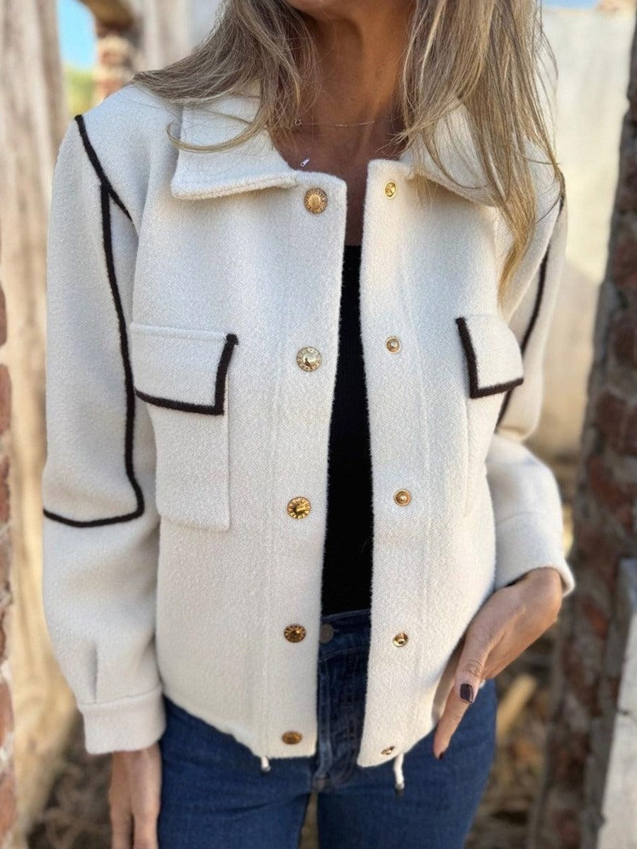 Women’s Blazer – Tailored Fit – Wool Texture – Contrast Stitching – Flap Pockets