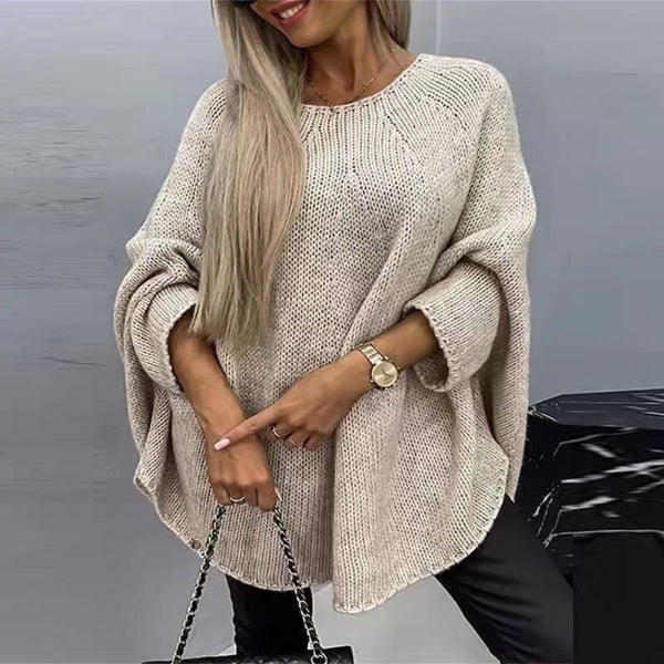 Women’s Knit Sweater – Oversized Fit – Batwing Sleeves – Soft Wool Blend – Hip Length