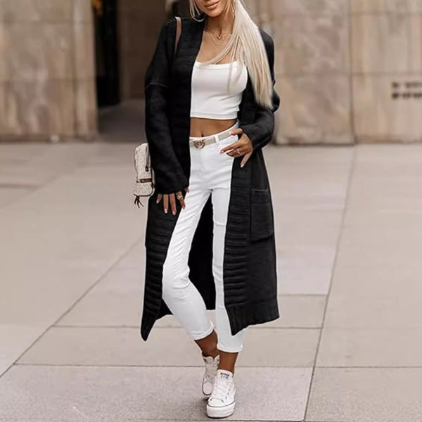Women’s Long Cardigan – Soft Knit – Oversized Fit – Open Front with Pockets